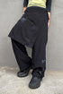 WRAP SKIRT LAYERED TROUSERS -BLACK-