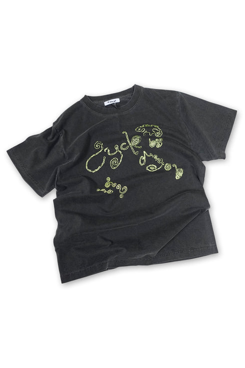 WASHED RITUAL SPIRAL TEE -VINTAGE BLACK-
