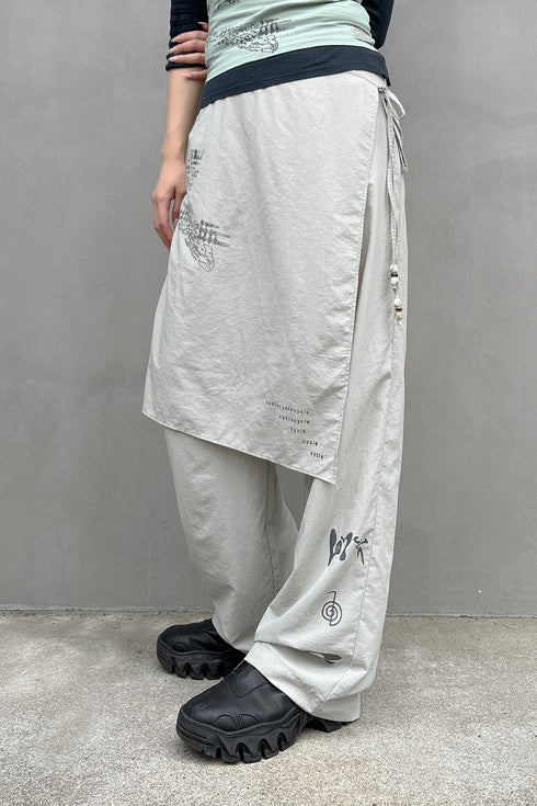 WRAP SKIRT LAYERED TROUSERS -LIGHT GRAY-