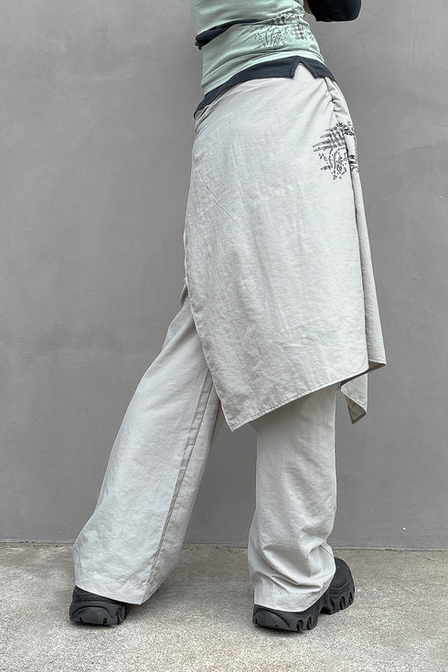 WRAP SKIRT LAYERED TROUSERS -LIGHT GRAY-