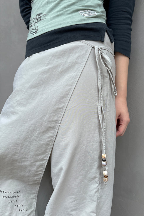 WRAP SKIRT LAYERED TROUSERS -LIGHT GRAY-