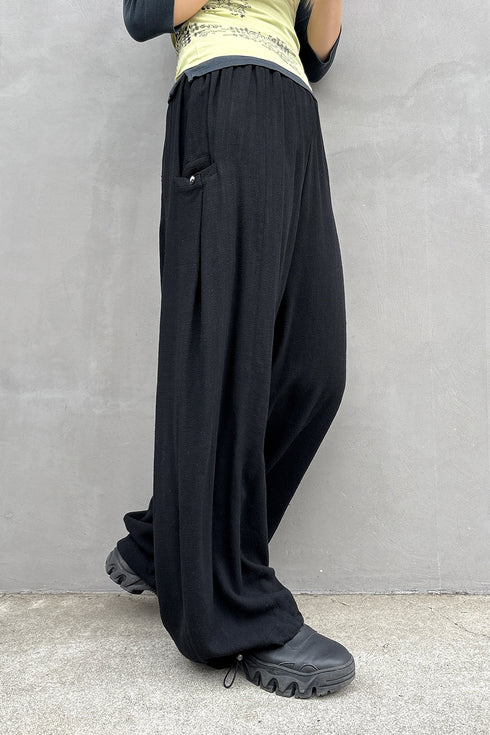 YIN-YANG LINEN WIDE TROUSERS -BLACK-