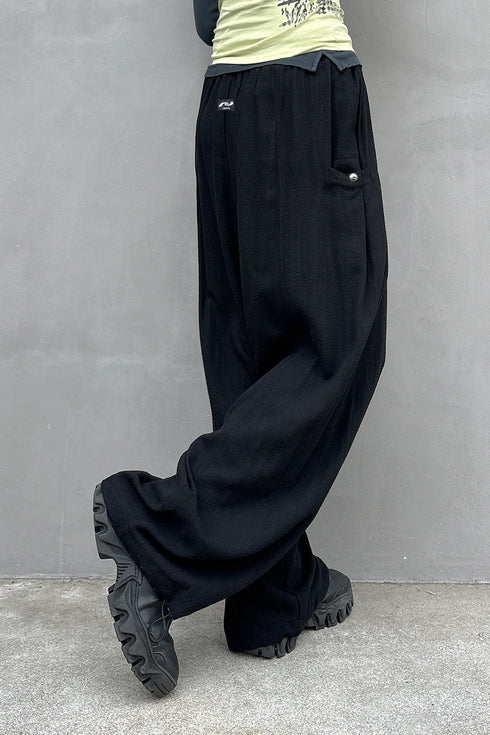 YIN-YANG LINEN WIDE TROUSERS -BLACK-