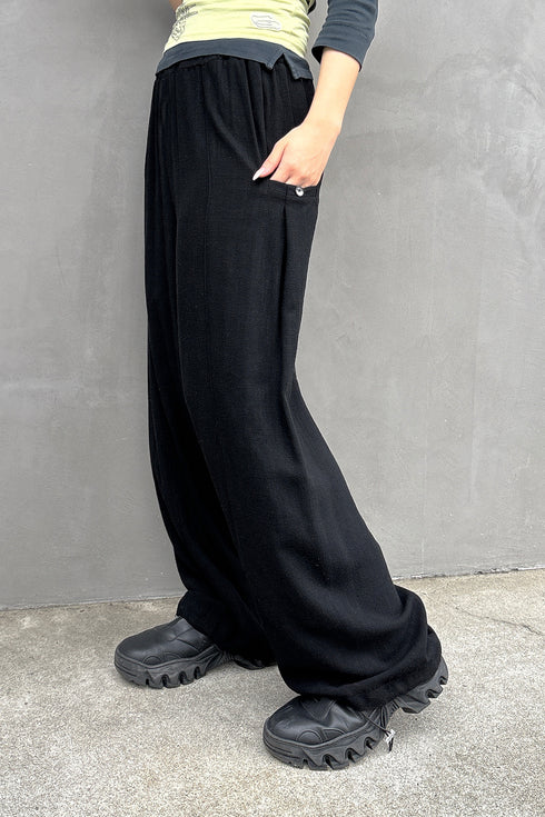 YIN-YANG LINEN WIDE TROUSERS -BLACK-
