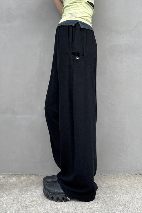 YIN-YANG LINEN WIDE TROUSERS -BLACK-