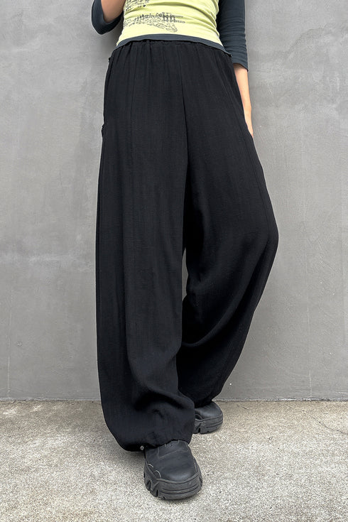 YIN-YANG LINEN WIDE TROUSERS -BLACK-