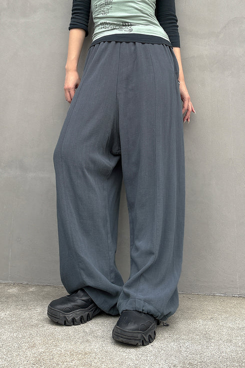 YIN-YANG LINEN WIDE TROUSERS -COLD CHARCOAL-