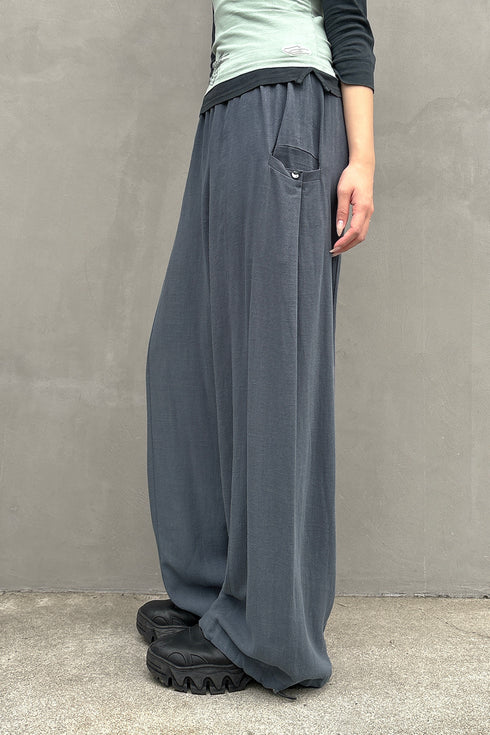 YIN-YANG LINEN WIDE TROUSERS -COLD CHARCOAL-
