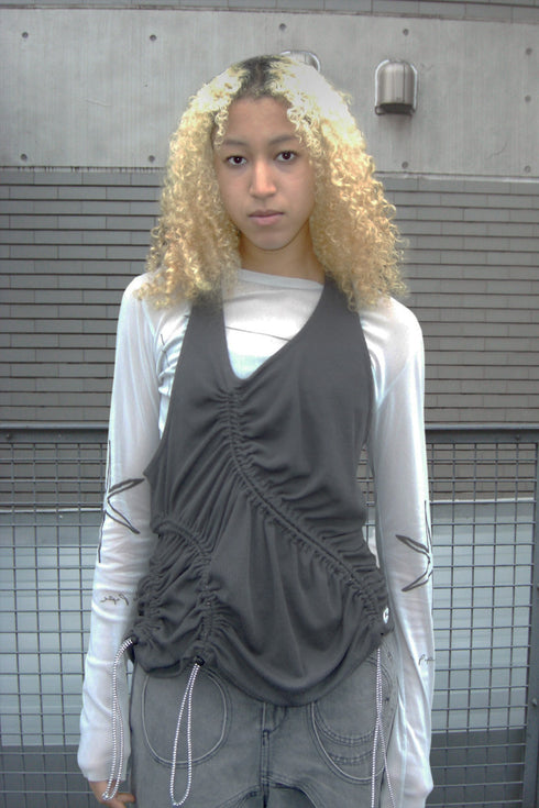 WAVE RUCHE DRAWCORD TANK -CHARCOAL-