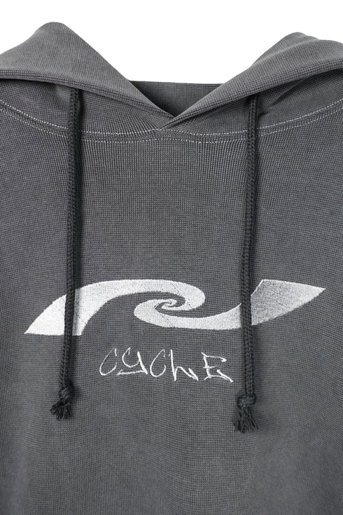 WASHED EMBROIDERY LOGO HOODIE -DARK GRAY-