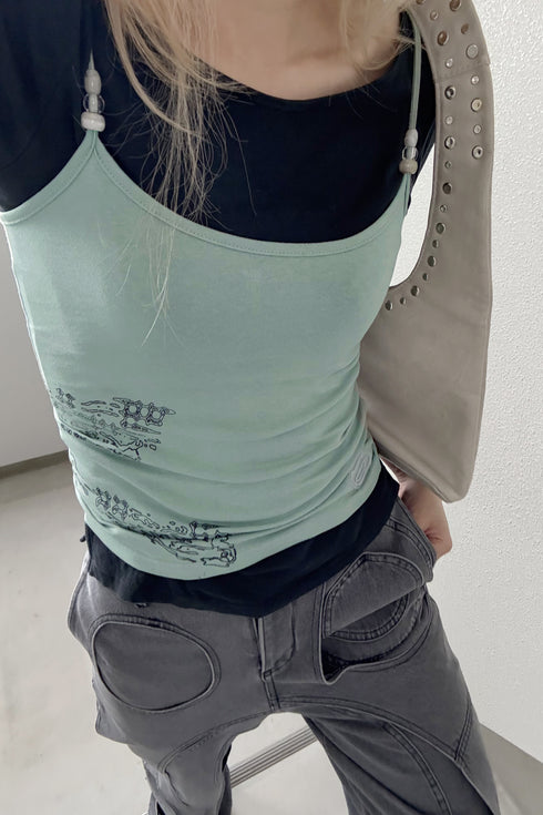 BACK SLIT LAYERED CAMISOLE -MINT GREEN-