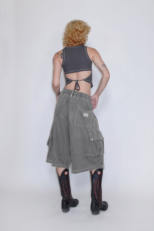 WASHED CARGO HALF PANTS -GRAY-