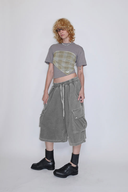 WASHED CARGO HALF PANTS -GRAY-