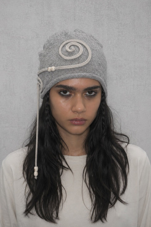 SPIRAL CODE SUMMER KNIT BEANIE -GRAY-