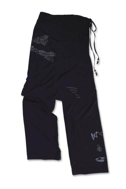 WRAP SKIRT LAYERED TROUSERS -BLACK-