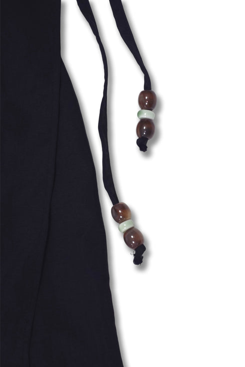 WRAP SKIRT LAYERED TROUSERS -BLACK-