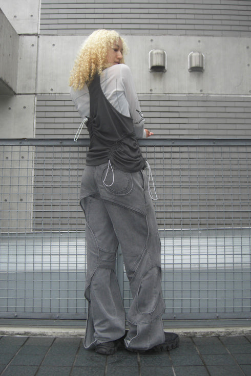 WAVE RUCHE DRAWCORD TANK -CHARCOAL-