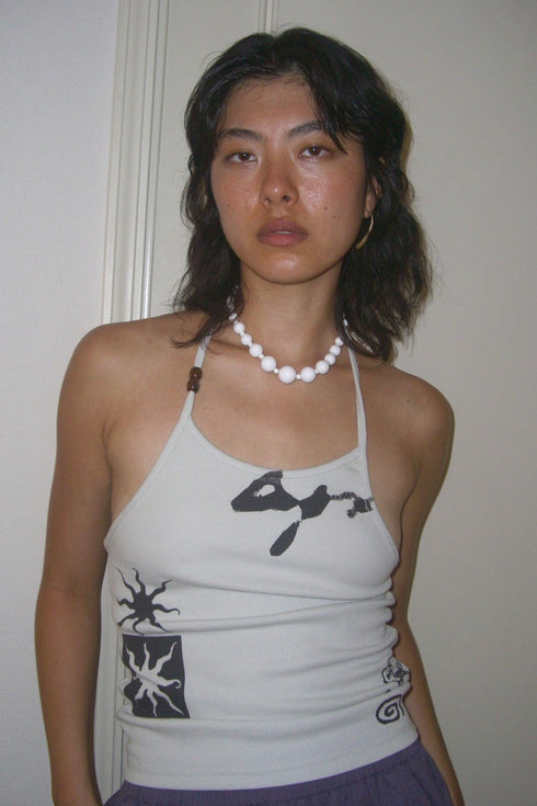 RIB HALTER CAMISOLE -LIGHT GRAY-