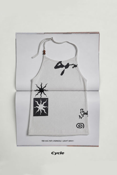 RIB HALTER CAMISOLE -LIGHT GRAY-