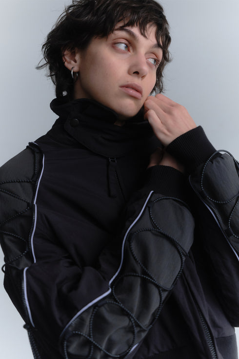 CODE MAZE ECO FABRIC BOMBER JACKET -BLACK (BAMBOO CHARCOAL)-