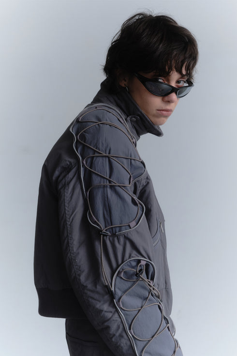 CODE MAZE ECO FABRIC BOMBER JACKET -GRAY (BAMBOO CHARCOAL)-