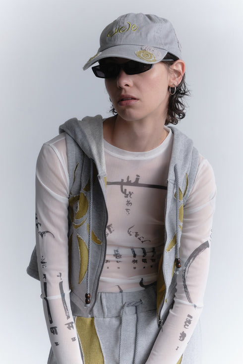 UNALOME SLEEVELESS HOODIE -GRAY×GREEN-