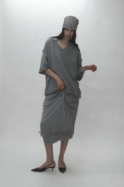 【PRE-ORDER】WASHED CUT-OFF SWEAT TOP -GRAY-