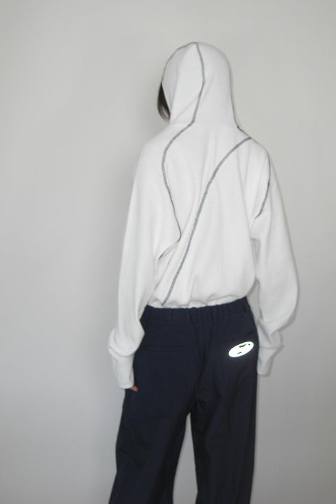 WAFFLE HOODED TOP -WHITE-