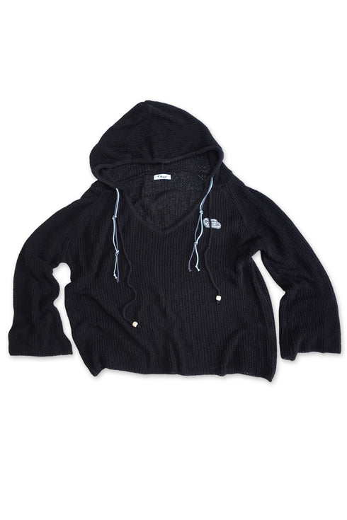 MIX CORD SUMMER KNIT HOODIE -BLACK-