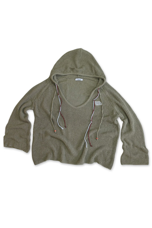 MIX CORD SUMMER KNIT HOODIE -KHAKI-