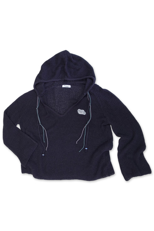 MIX CORD SUMMER KNIT HOODIE -NAVY-