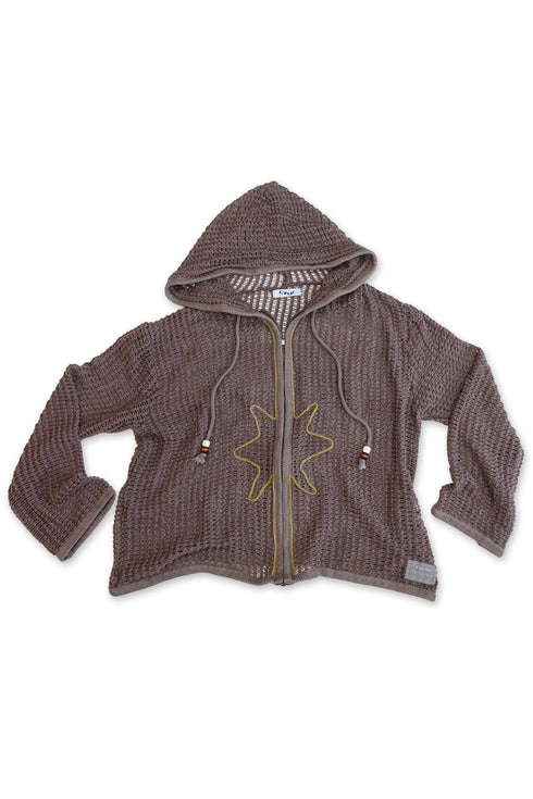 【PRE-ORDER】CORD MESH ZIP-UP HOODIE -BROWN-