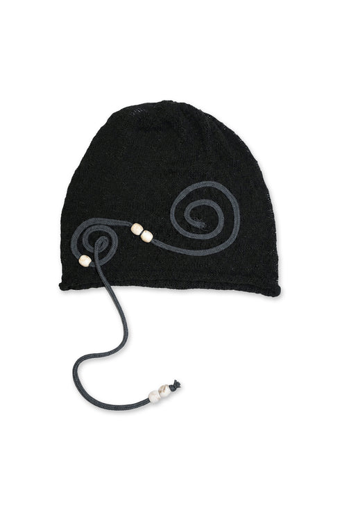 SPIRAL CODE SUMMER KNIT BEANIE -BLACK-