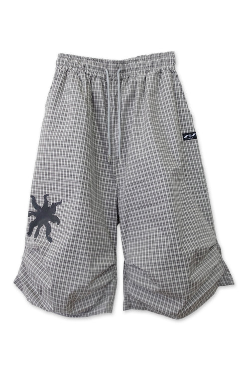TUCKED CHECK HALF PANTS -GRAYISH BEIGE-