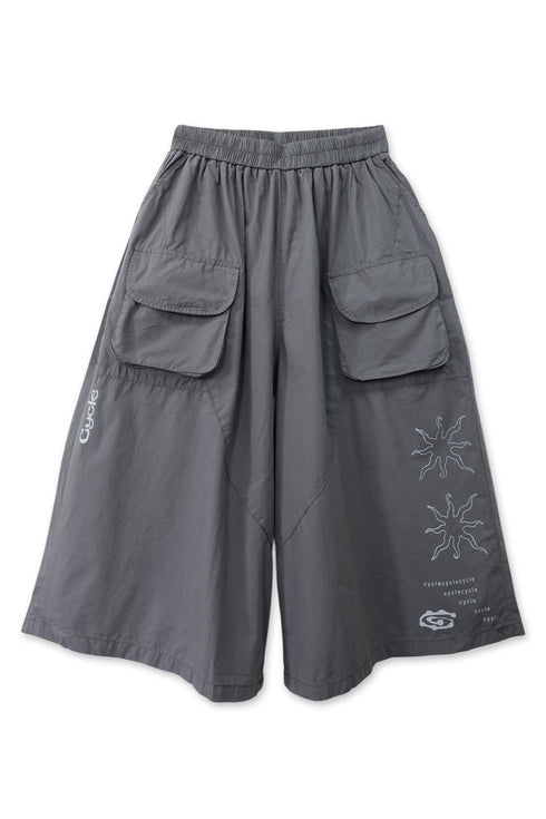 ROUND FLAP WIDE HALF PANTS -CHARCOAL-