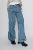 CIRCLE CUT-OUT DENIM PANTS -BLUE-