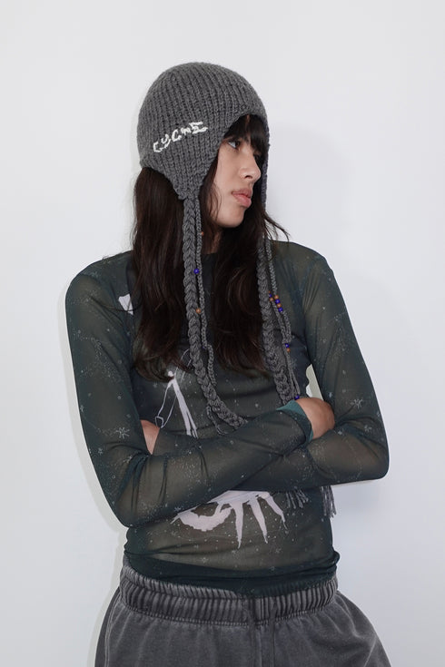 Allergy × Cycle HANDMADE KNIT FLIGHT CAP -CHARCOAL-