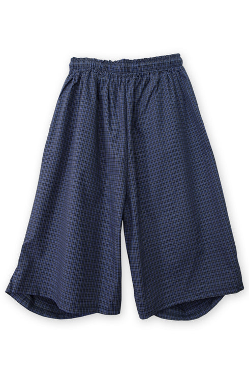 TUCKED CHECK HALF PANTS -DARK BLUE-