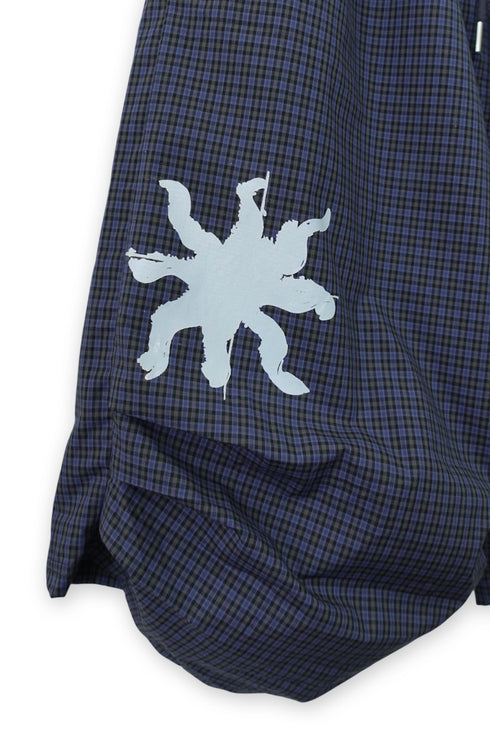 TUCKED CHECK HALF PANTS -DARK BLUE-