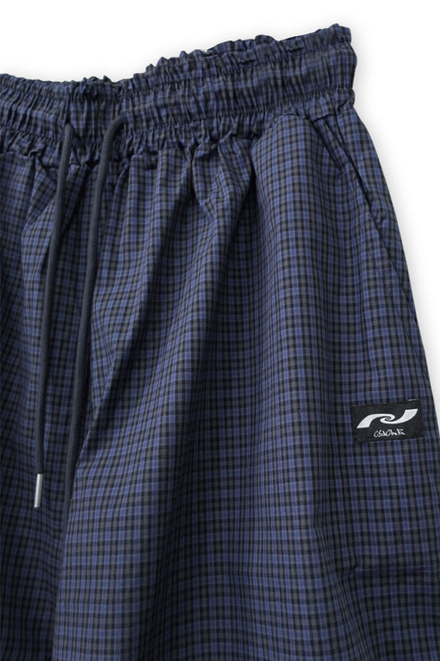 TUCKED CHECK HALF PANTS -DARK BLUE-
