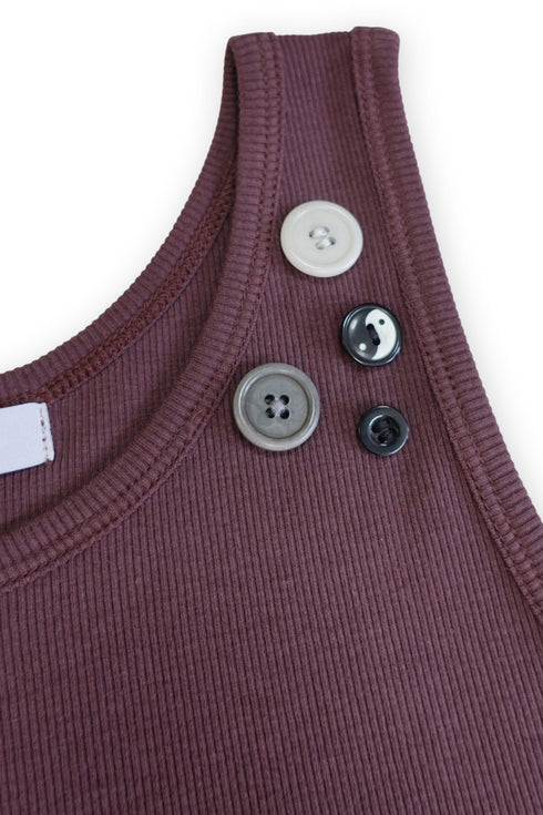 MIX BUTTON TANK TOP -BURGUNDY- *Only 1 stock