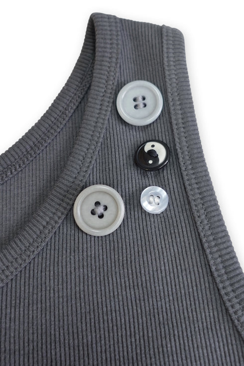 MIX BUTTON TANK TOP -CHARCOAL-