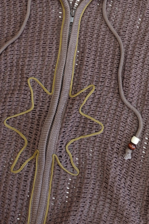 【PRE-ORDER】CORD MESH ZIP-UP HOODIE -BROWN-