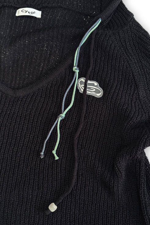 MIX CORD SUMMER KNIT HOODIE -BLACK-