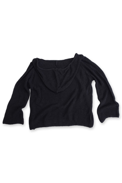 MIX CORD SUMMER KNIT HOODIE -BLACK-