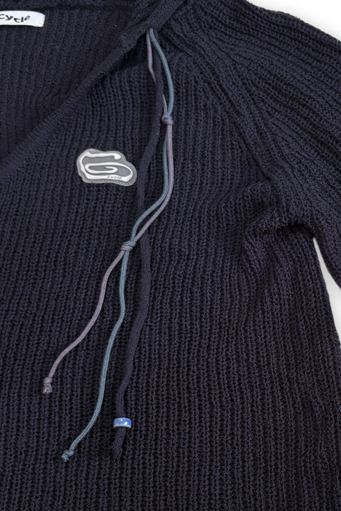 MIX CORD SUMMER KNIT HOODIE -NAVY-