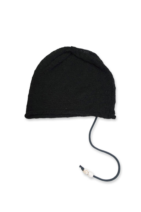 SPIRAL CODE SUMMER KNIT BEANIE -BLACK-