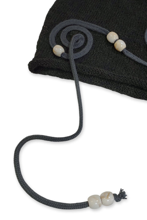 SPIRAL CODE SUMMER KNIT BEANIE -BLACK-