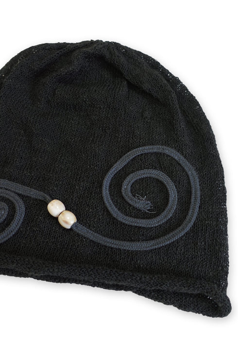 SPIRAL CODE SUMMER KNIT BEANIE -BLACK-