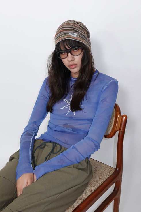 MULTI STRIPE BEANIE -ORANGE × BROWN-